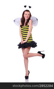 Woman in bee costume isolated on white