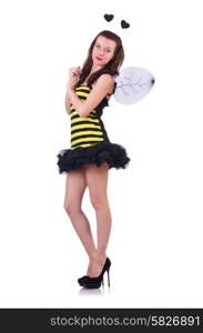 Woman in bee costume isolated on white