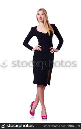 Woman in black dress in fashion concept on white