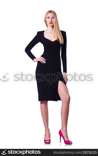 Woman in black dress in fashion concept on white