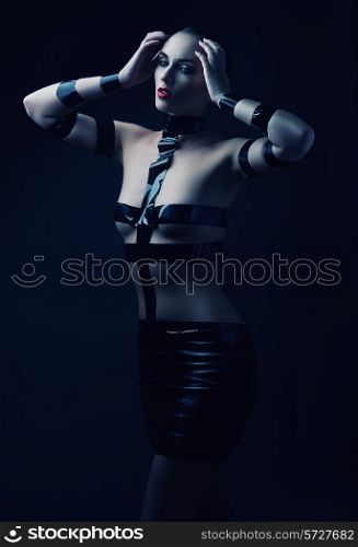 woman in black striped accessory