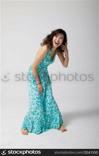 Woman in blue dress