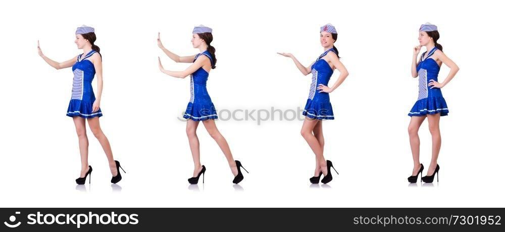 Woman in costume pushing virtual obstacle