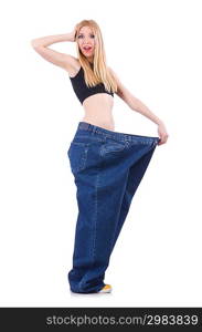 Woman in dieting concept with big jeans