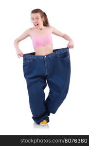 Woman in dieting concept with big jeans