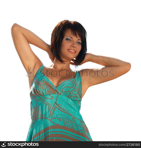 Woman in dress isolated on the white background
