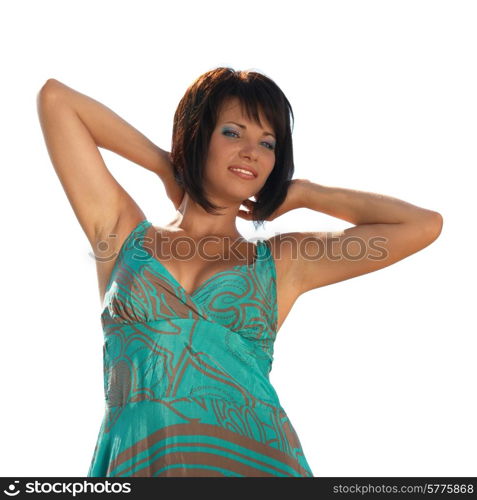 Woman in dress isolated on the white background