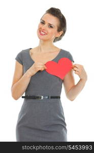 Woman in dress with paper Valentines heart