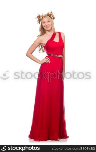 Woman in fashion clothing isolated on white