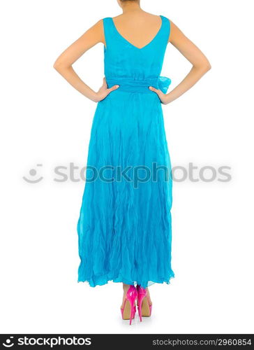 Woman in fashion dress concept on white