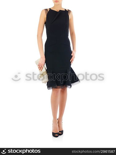 Woman in fashion dress concept on white