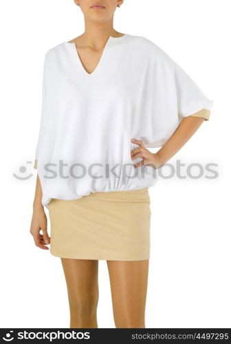 Woman in fashion dress concept on white