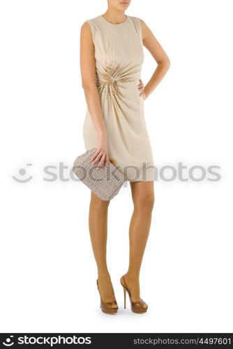 Woman in fashion dress concept on white