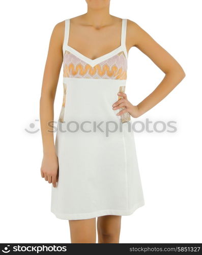 Woman in fashion dress concept on white