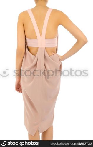 Woman in fashion dress concept on white