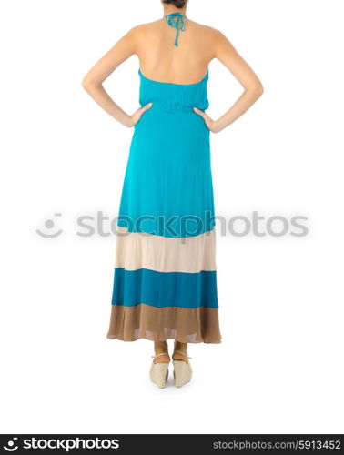 Woman in fashion dress concept on white