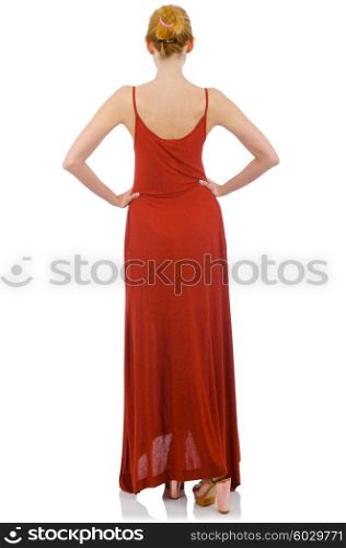 Woman in fashion dress concept on white