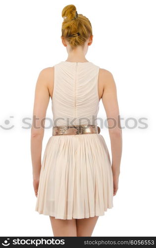 Woman in fashion dress concept on white