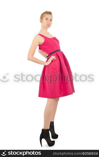 Woman in fashion dress concept on white