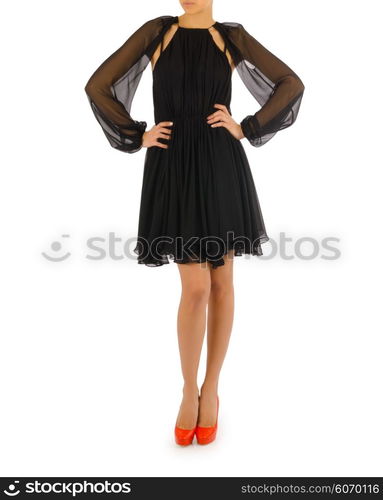 Woman in fashion dress concept on white