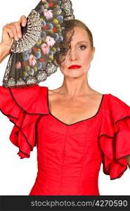 Woman in flamenco dress with fan