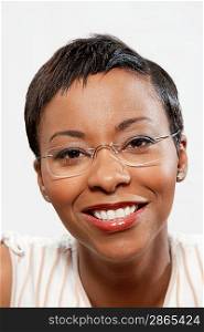 Woman in glasses portrait head and shoulders