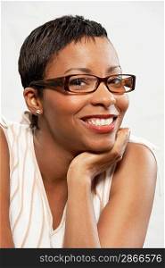 Woman in glasses portrait head and shoulders