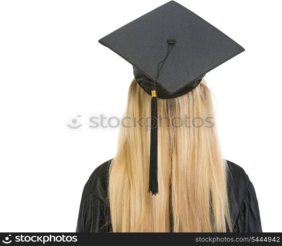 Woman in graduation gown . rear view