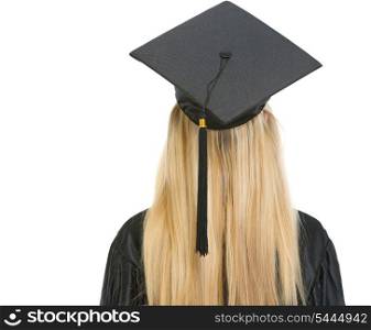 Woman in graduation gown . rear view