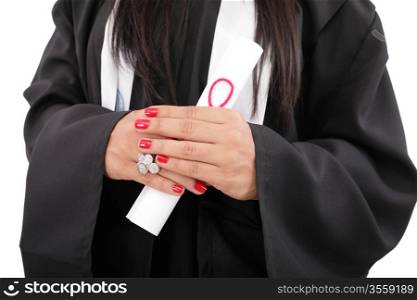 woman in graduation, isolated on white