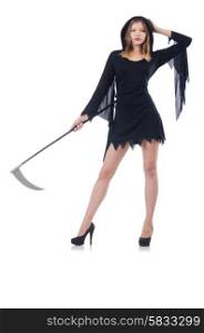 Woman in halloween concept with scythe