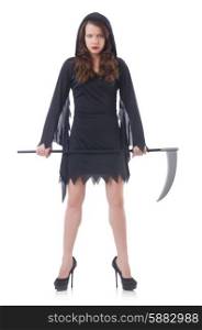 Woman in halloween concept with scythe