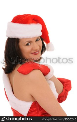 woman in hat santa isolated on white background