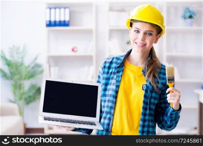 Woman in industrial blogging concept