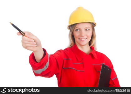 Woman in industrial concept isolated on white