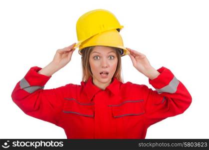 Woman in industrial concept isolated on white
