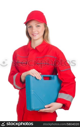 Woman in industrial concept isolated on white