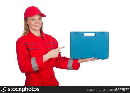 Woman in industrial concept isolated on white