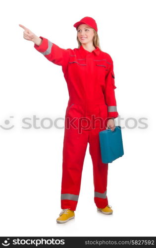 Woman in industrial concept isolated on white