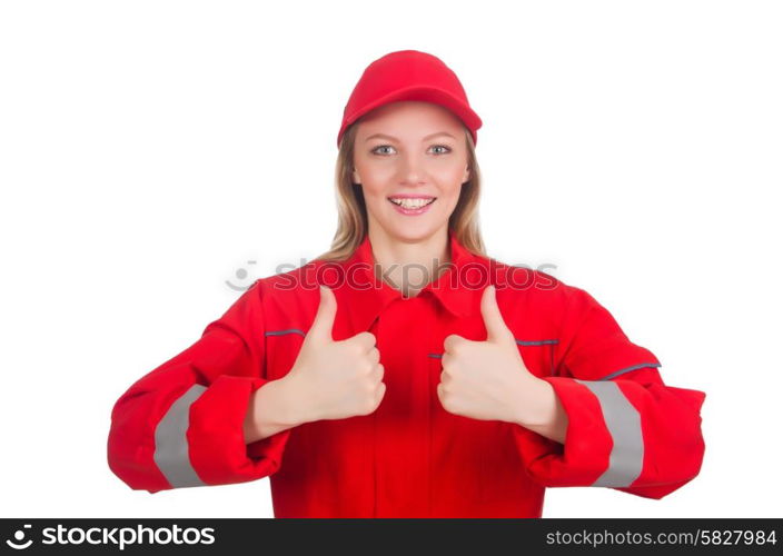 Woman in industrial concept isolated on white