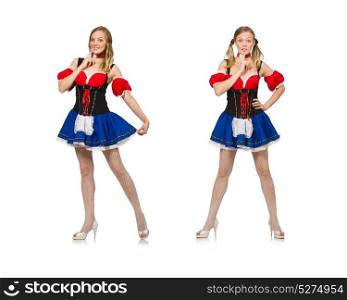 Woman in Oktoberfest concept on white