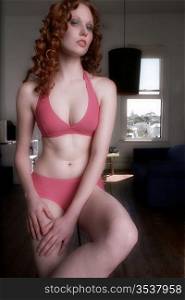 Woman in pink bikini