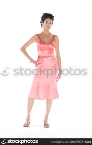 Woman in Pink Satin Dress