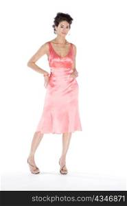 Woman in Pink Satin Dress