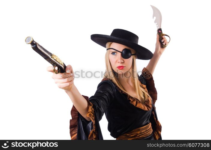Woman in pirate costume isolated on white