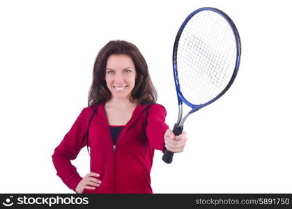 Woman in red costume in sports sporting concept