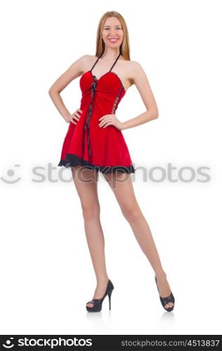 Woman in red dress in fashion concept