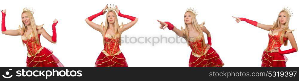 Woman in red dress isolated on white