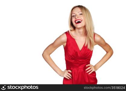 woman in red isolated on white