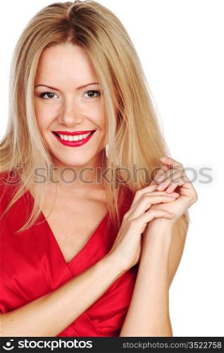 woman in red isolated on white